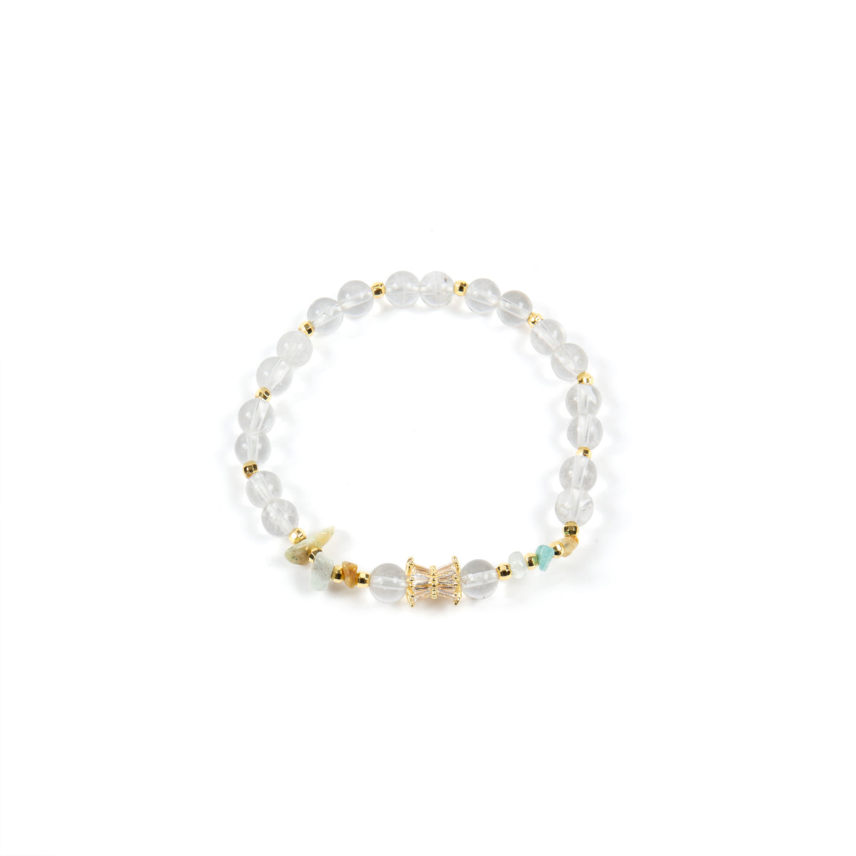 18K Gold-Plated Mixed-Stone Cubic Zirconia Stretch Bracelet B4327 - Clear Quartz