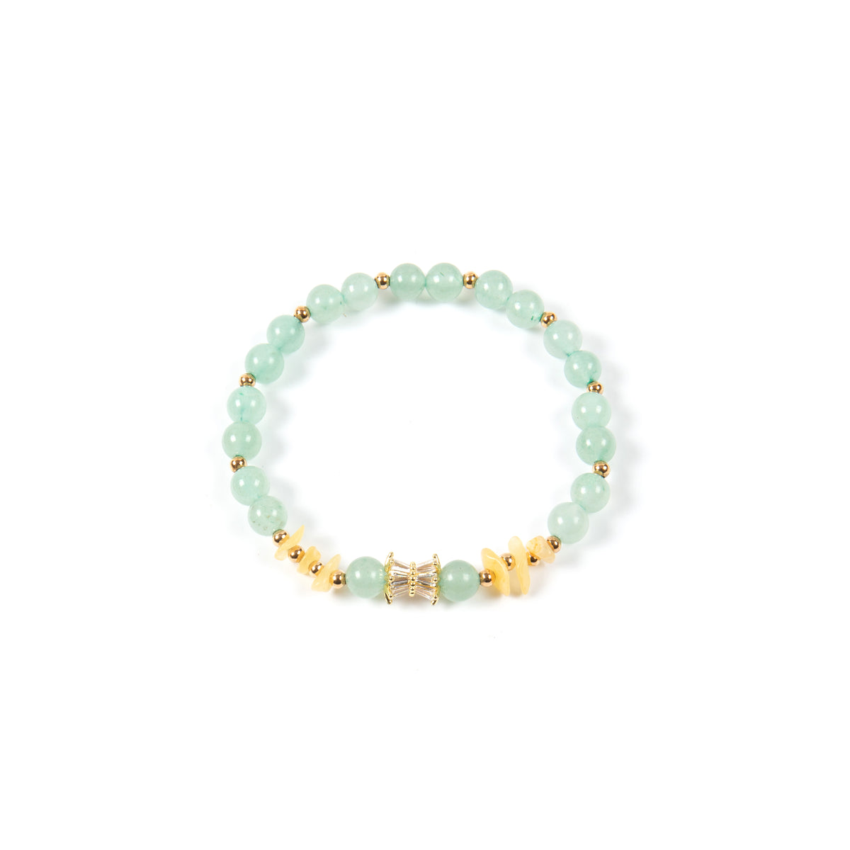 18K Gold-Plated Mixed-Stone Cubic Zirconia Stretch Bracelet B4327 - Green Aventurine