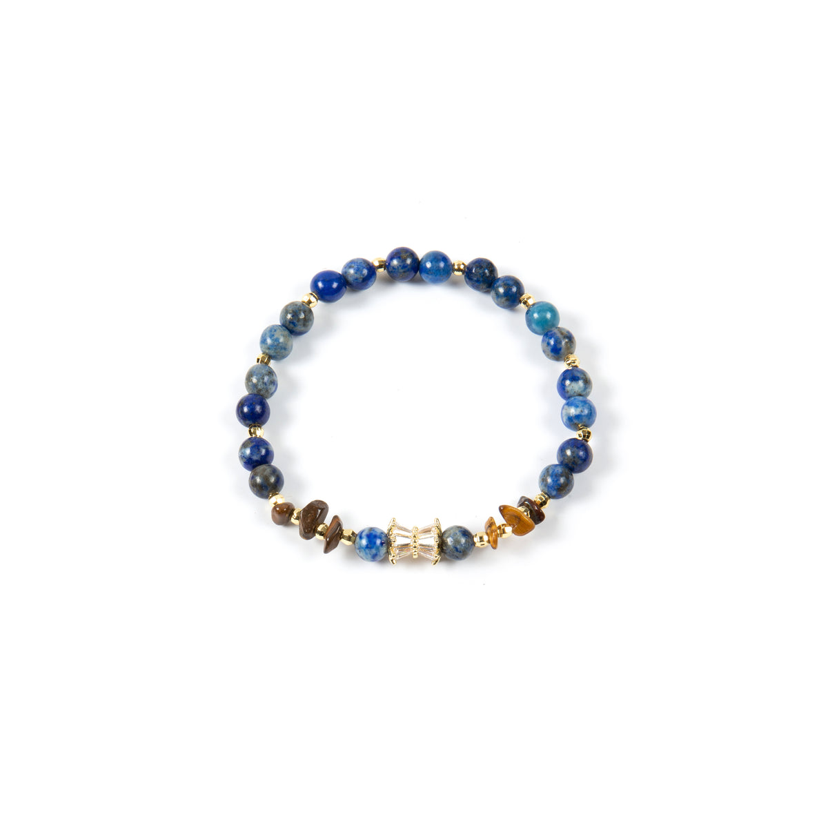 18K Gold-Plated Mixed-Stone Cubic Zirconia Stretch Bracelet B4327 - Lapis