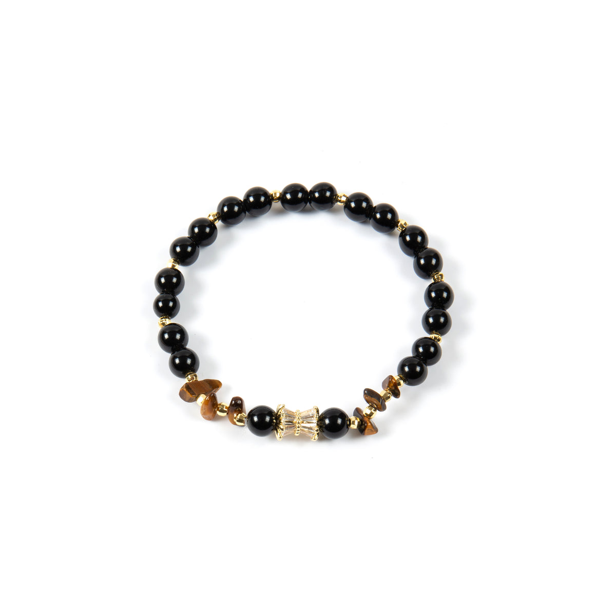 18K Gold-Plated Mixed-Stone Cubic Zirconia Stretch Bracelet B4327 - Onyx