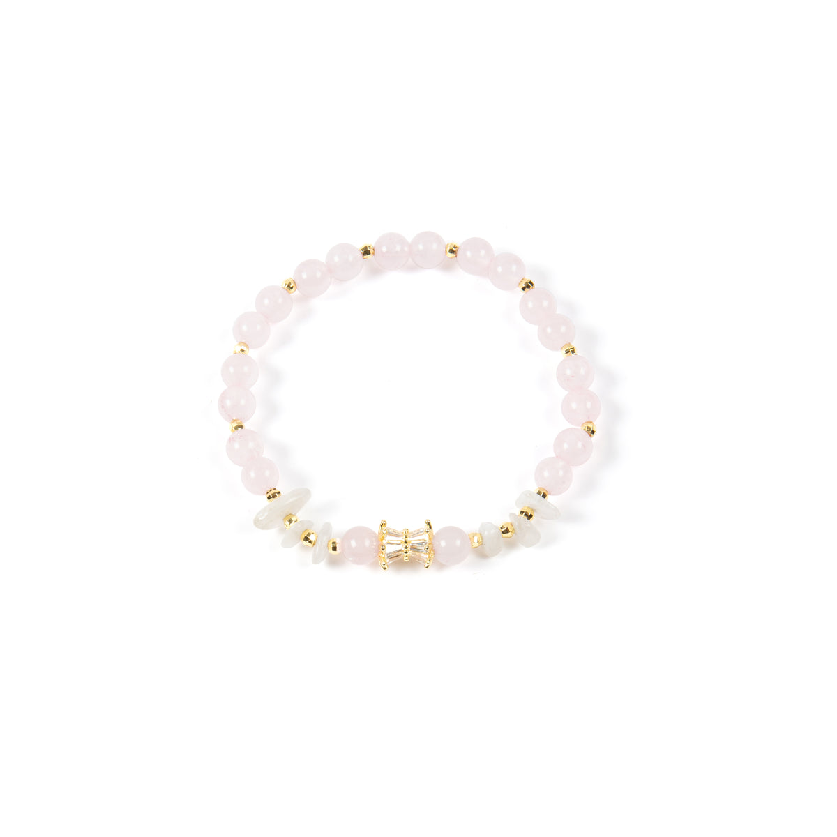 18K Gold-Plated Mixed-Stone Cubic Zirconia Stretch Bracelet B4327 - Rose Quartz