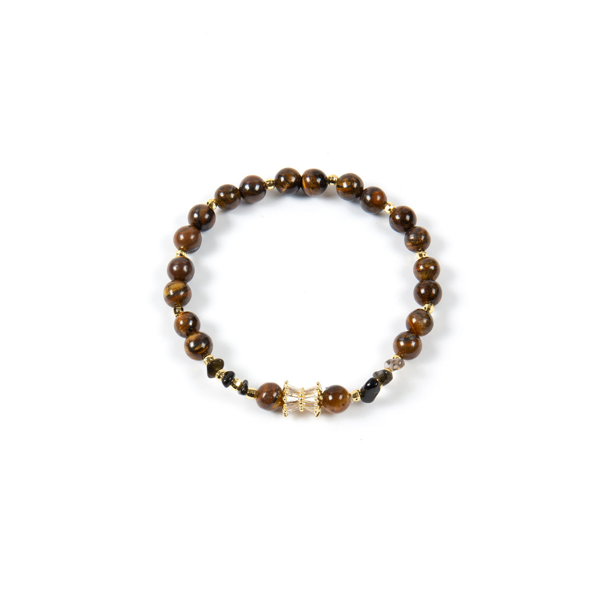 18K Gold-Plated Mixed-Stone Cubic Zirconia Stretch Bracelet B4327 - Tiger Eye
