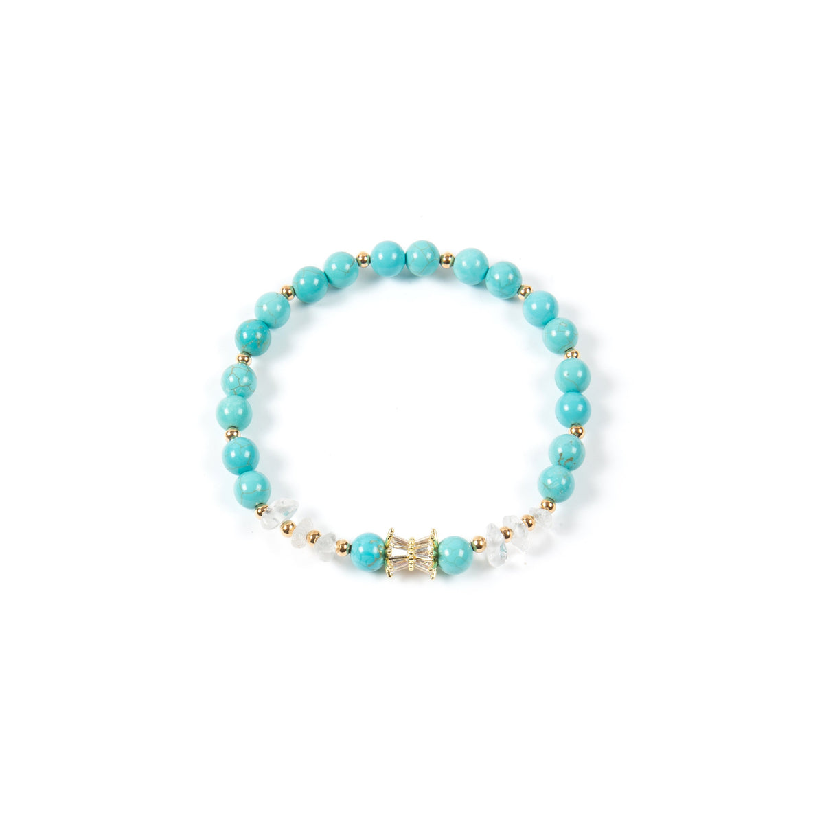 18K Gold-Plated Mixed-Stone Cubic Zirconia Stretch Bracelet B4327 - Turquoise