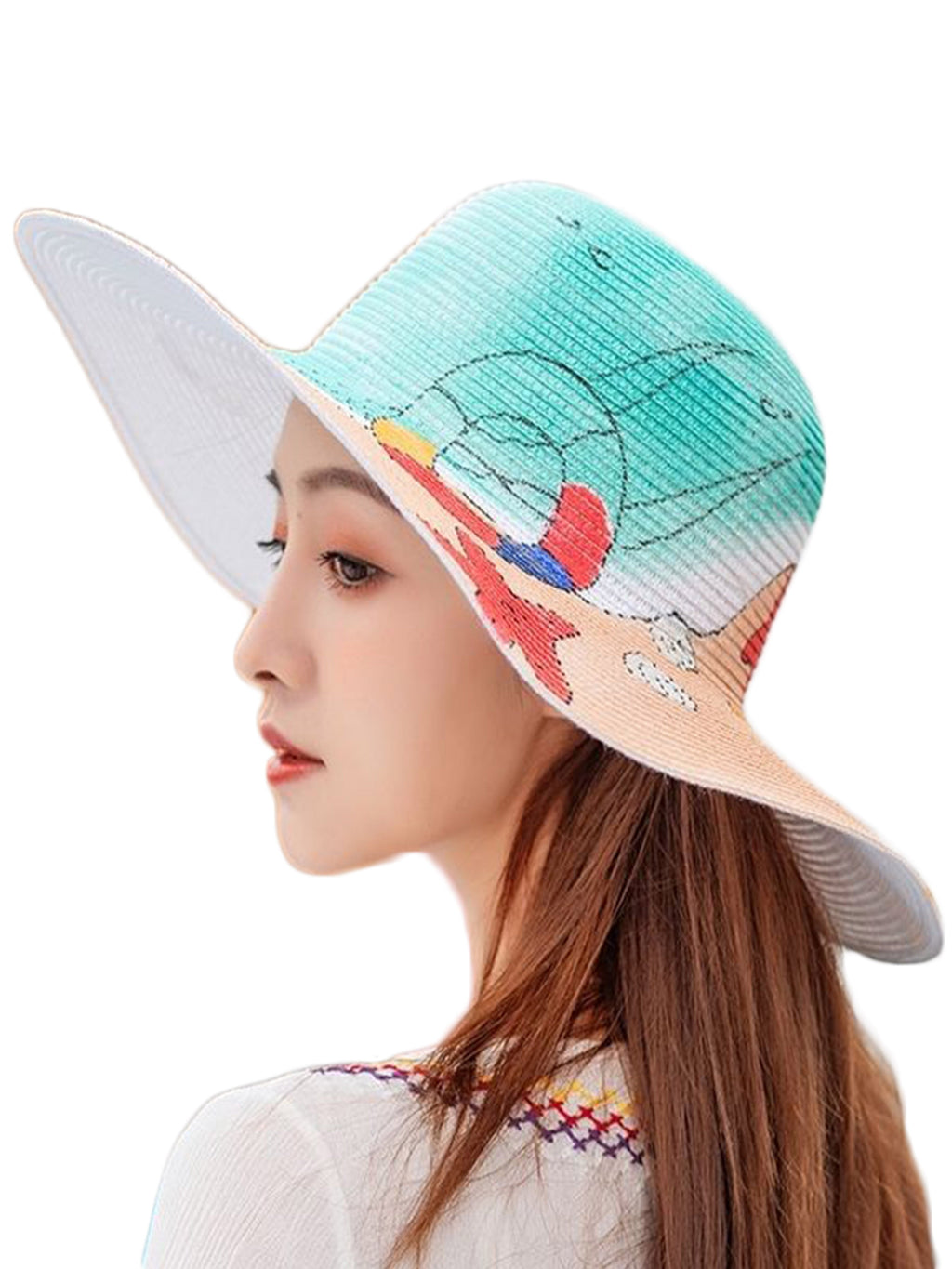 Printed Straw Fedora Hat C0026