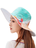 Printed Straw Fedora Hat C0026