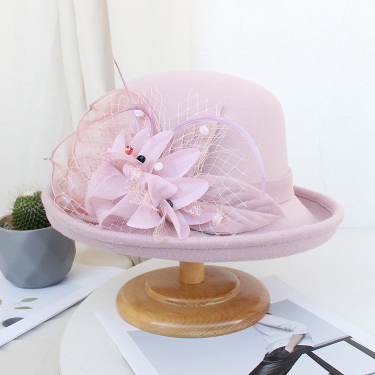 Feather Mesh Bowler Top Hat  C0081