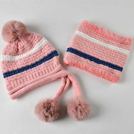 Pompom Knitted Bib Beanie Set C0225