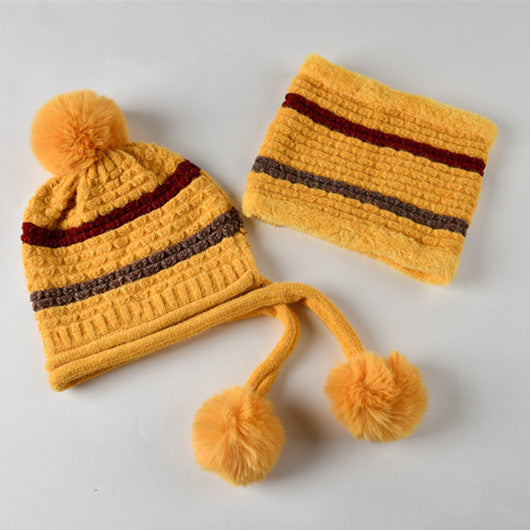 Pompom Knitted Bib Beanie Set C0225