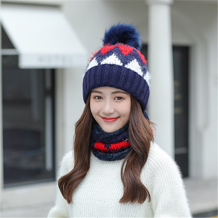 Diamond Knitted Beanie Scarf Set C0226