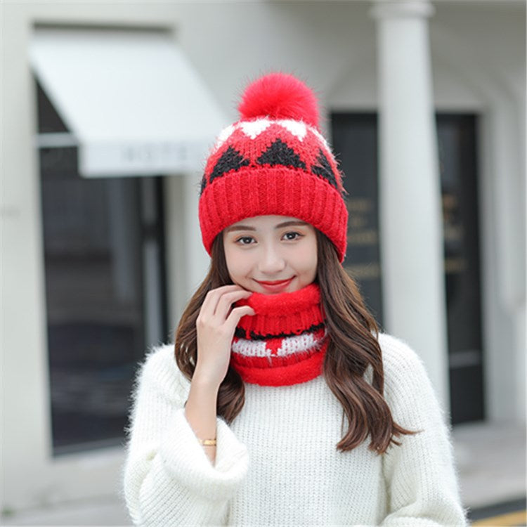 Diamond Knitted Beanie Scarf Set C0226