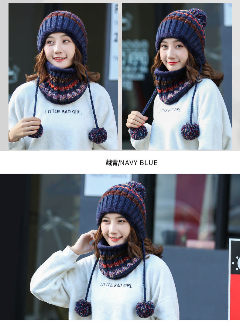Pompom Knitted Beanie Scarf Set C0232