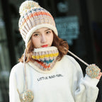 Pompom Knitted Beanie Scarf Set C0232