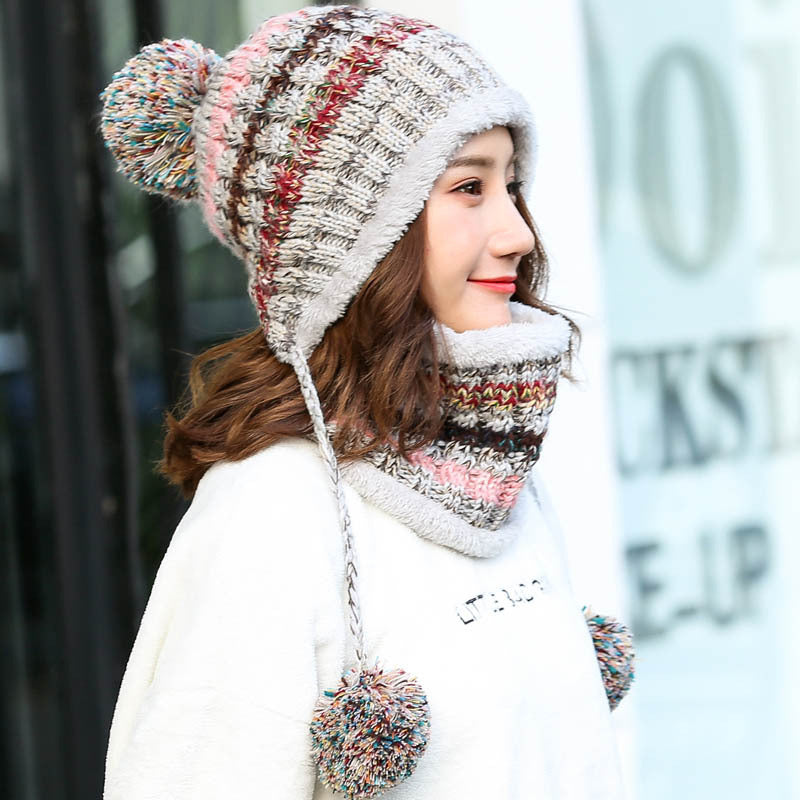 Pompom Knitted Beanie Scarf Set C0232