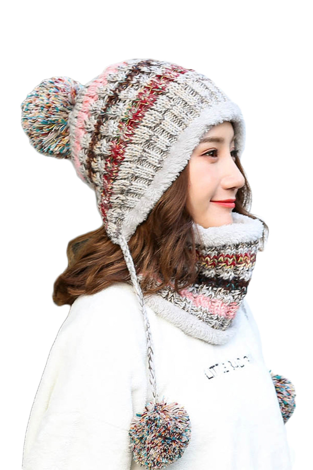 Pompom Knitted Beanie Scarf Set C0232