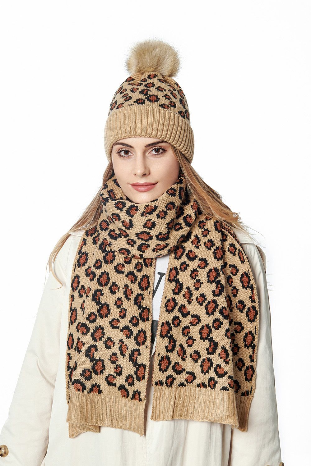 Animal Pattern Scarf Beanie Set C0237