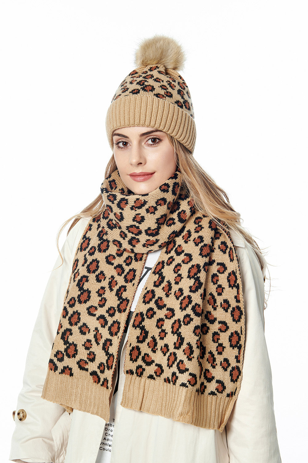 Animal Pattern Scarf Beanie Set C0237