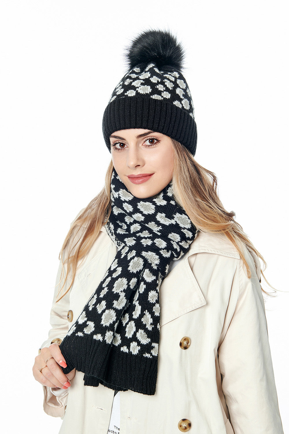 Animal Pattern Scarf Beanie Set C0237
