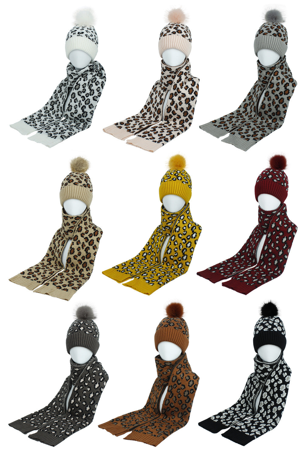 Animal Pattern Scarf Beanie Set C0237