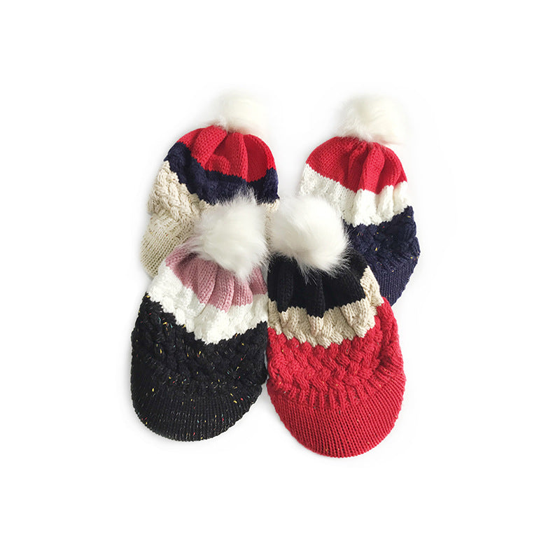 Red White Blue Pom Pom Knitted Beanie Cap C0248