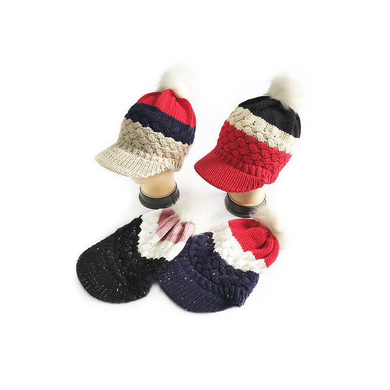 Red White Blue Pom Pom Knitted Beanie Cap C0248