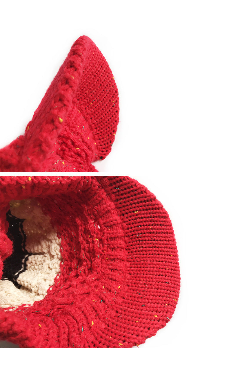 Red White Blue Pom Pom Knitted Beanie Cap C0248