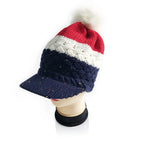 Red White Blue Pom Pom Knitted Beanie Cap C0248