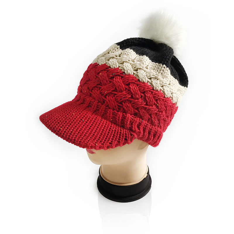 Red White Blue Pom Pom Knitted Beanie Cap C0248
