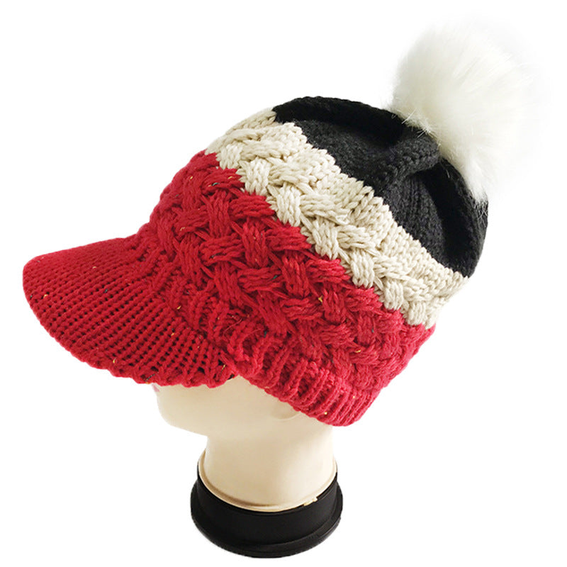 Red White Blue Pom Pom Knitted Beanie Cap C0248