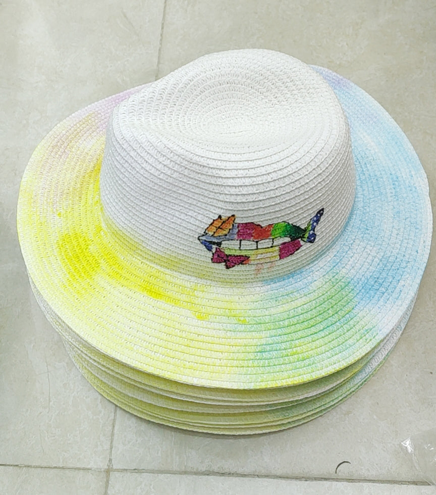 Printed Straw Fedora Hat C0346