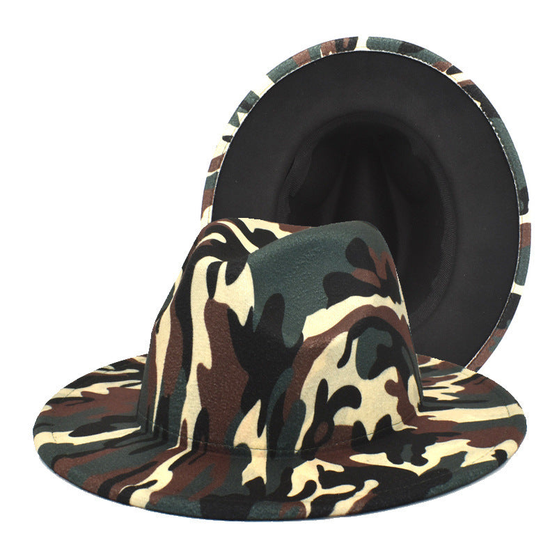 Camo Printed Wide Brim Fedora Hat C0450
