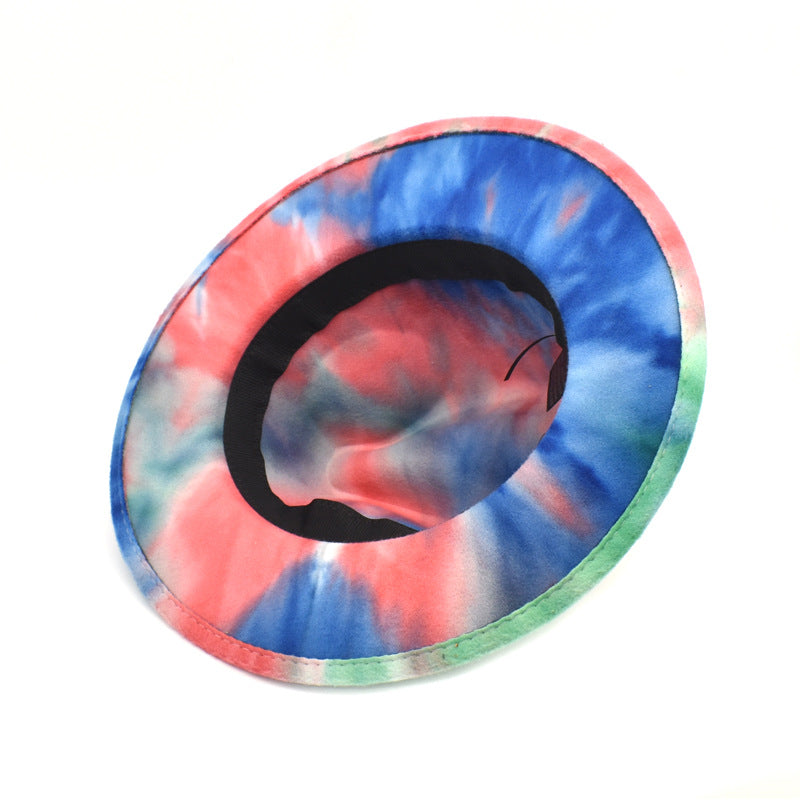 Tie-dye Printed Wide Brim Fedora Hat C0472