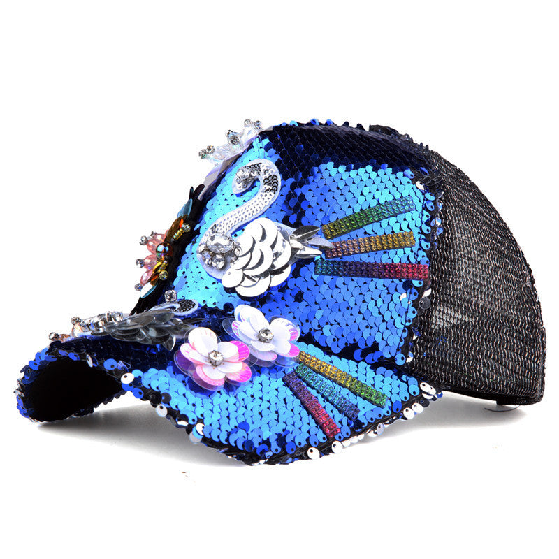 Floral Sequin Mesh Cap C0487