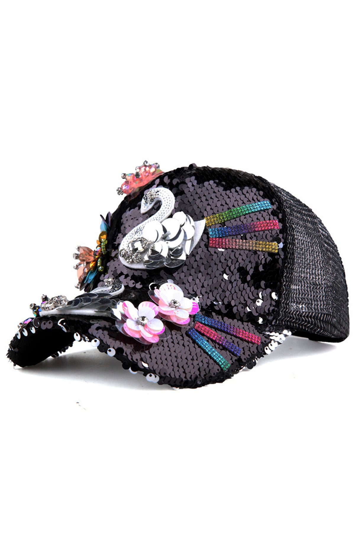 Floral Sequin Mesh Cap C0487 – view 3