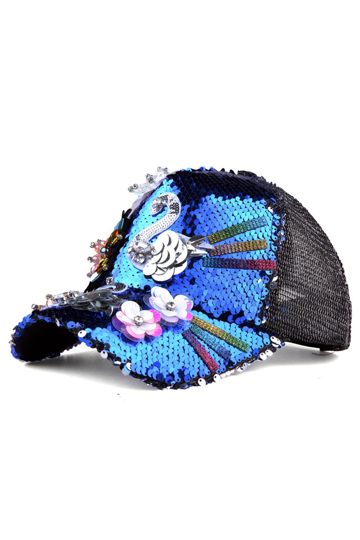 Floral Sequin Mesh Cap C0487 – view 4