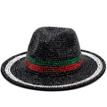 Striped Rhinestone Fedora Hat C0536