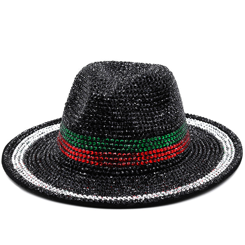 Striped Rhinestone Fedora Hat C0536