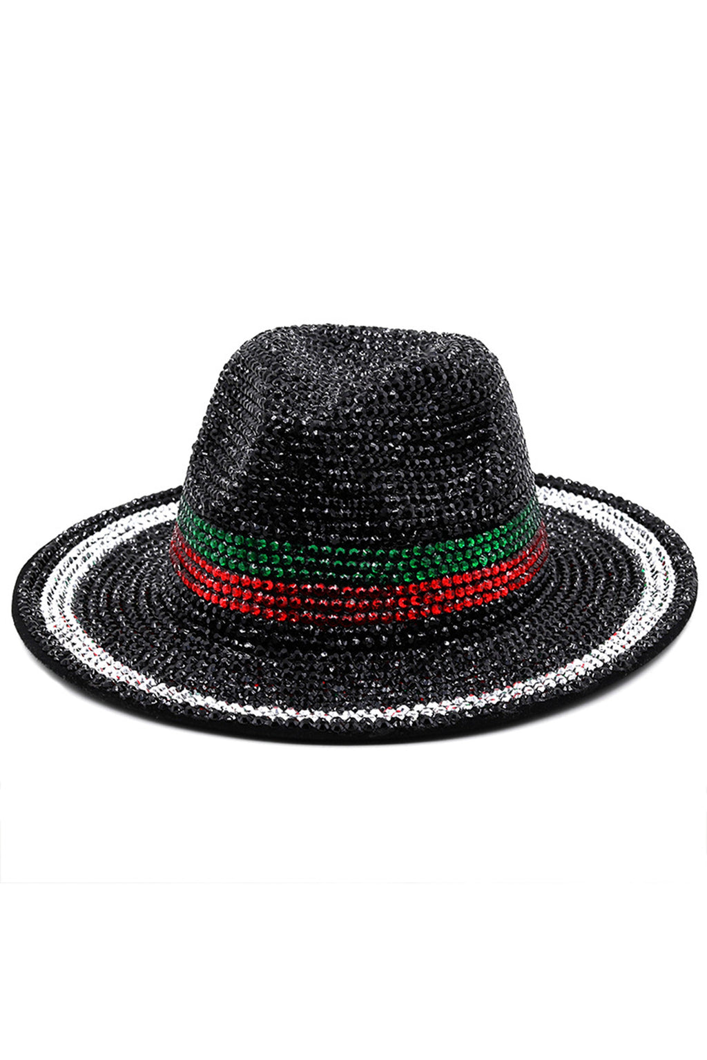 Striped Rhinestone Fedora Hat C0536
