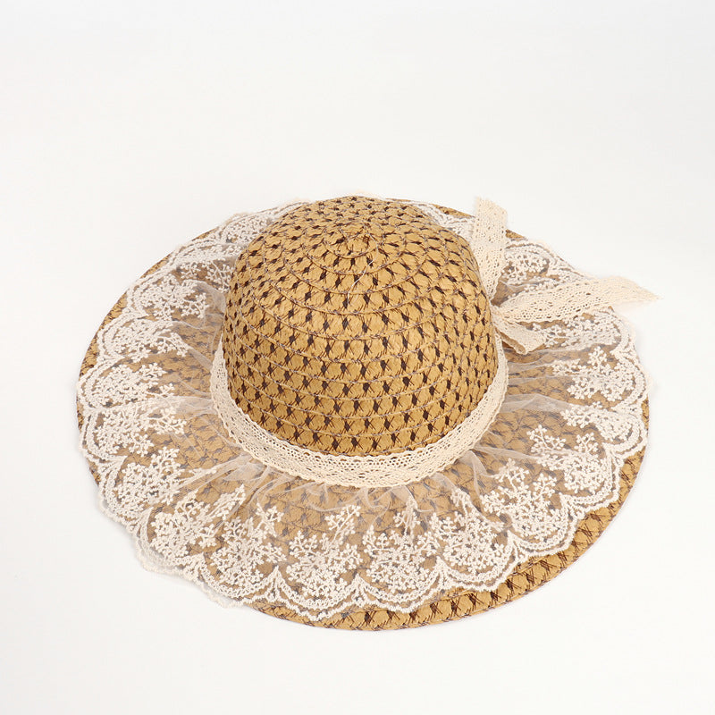 Lace Straw Fedora Hat C0569