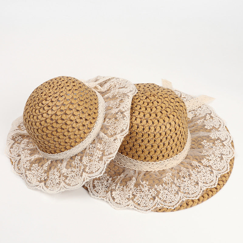 Lace Straw Fedora Hat C0569