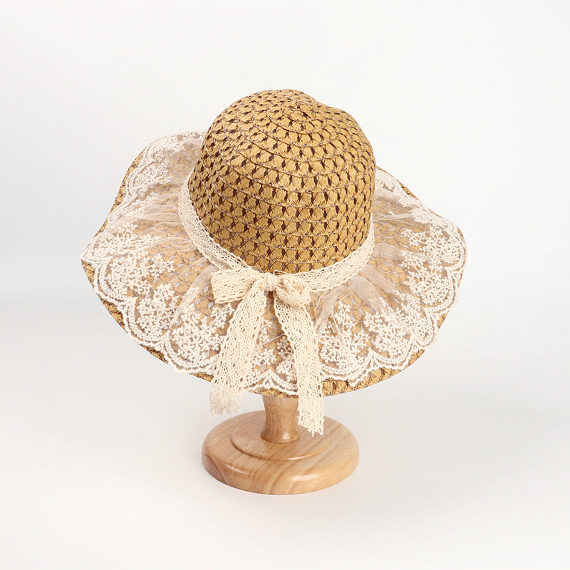 Lace Straw Fedora Hat C0569