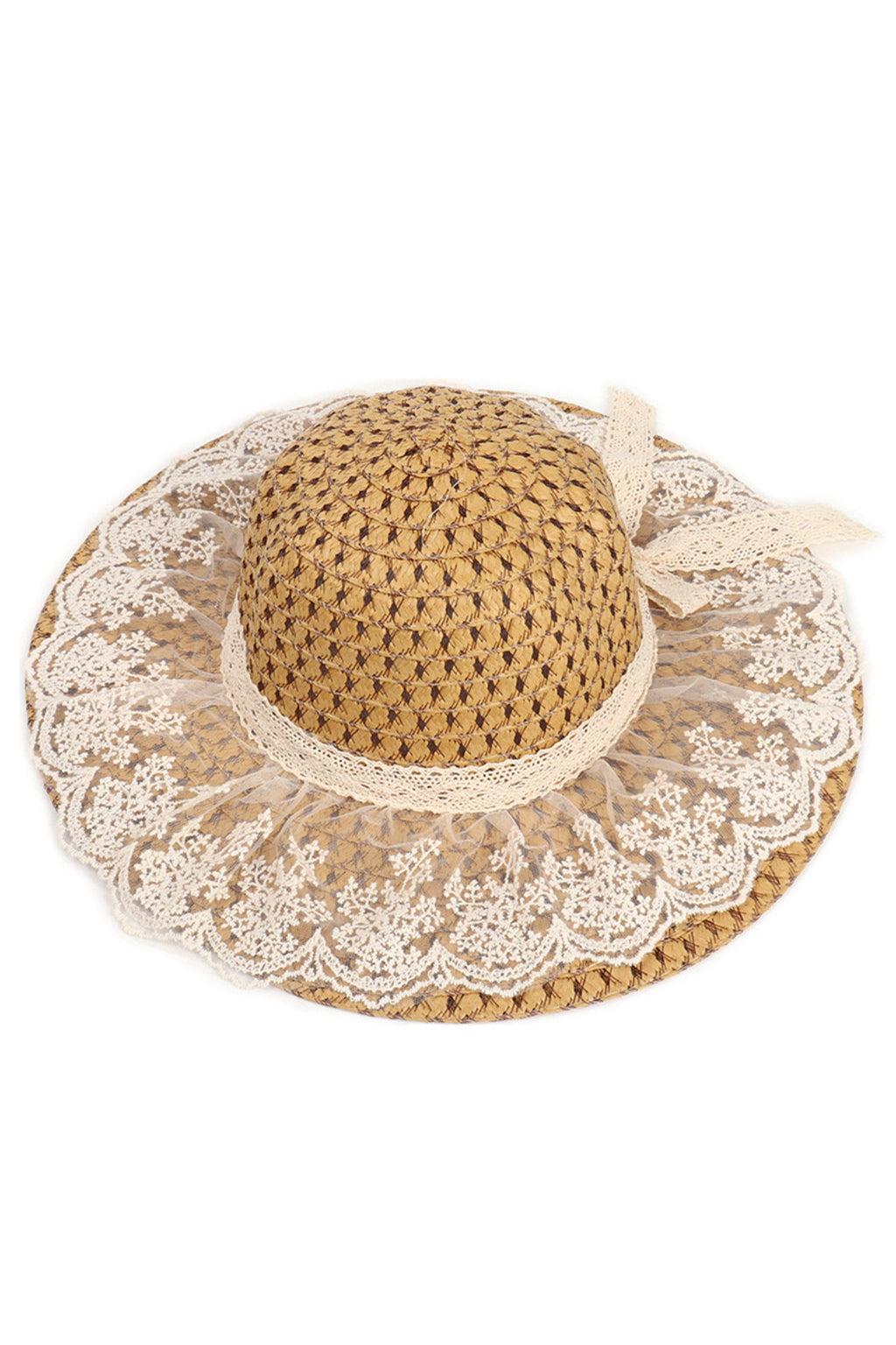 Lace Straw Fedora Hat C0569