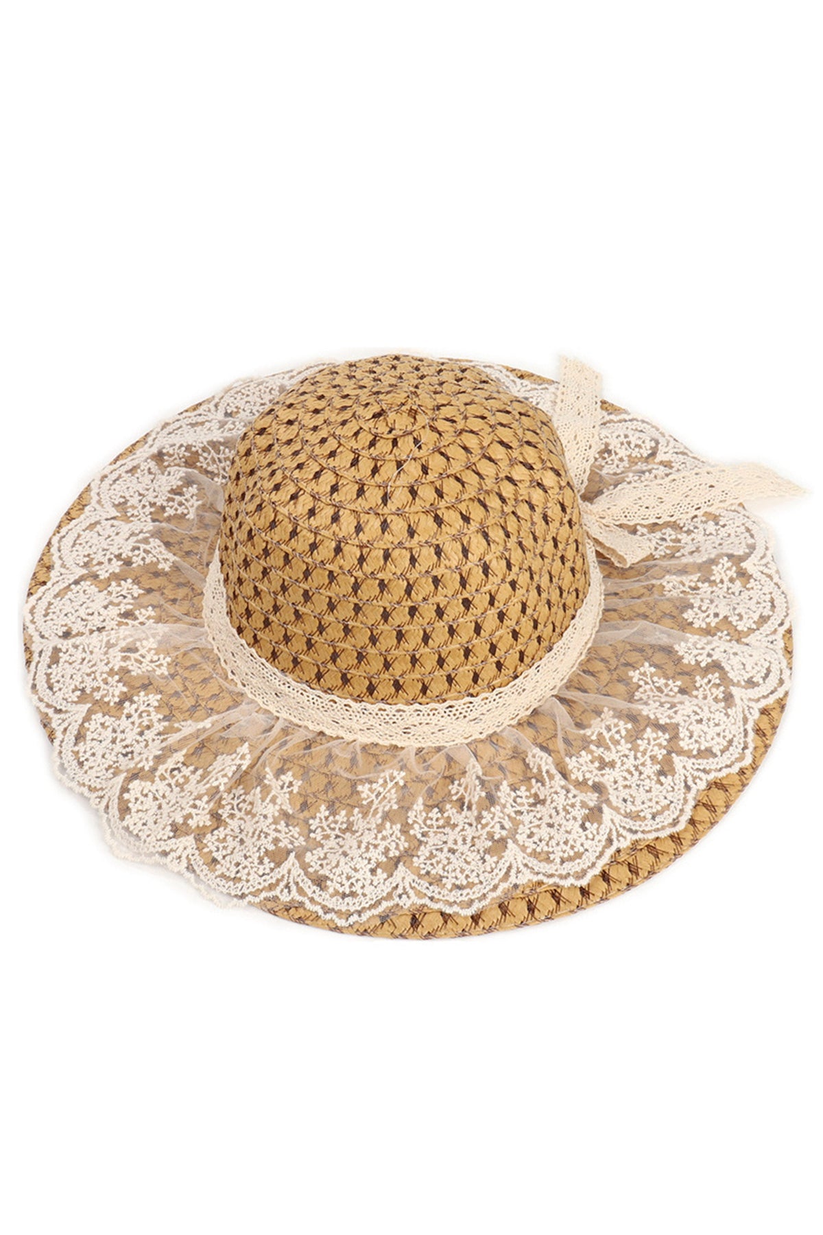 Lace Straw Fedora Hat C0569
