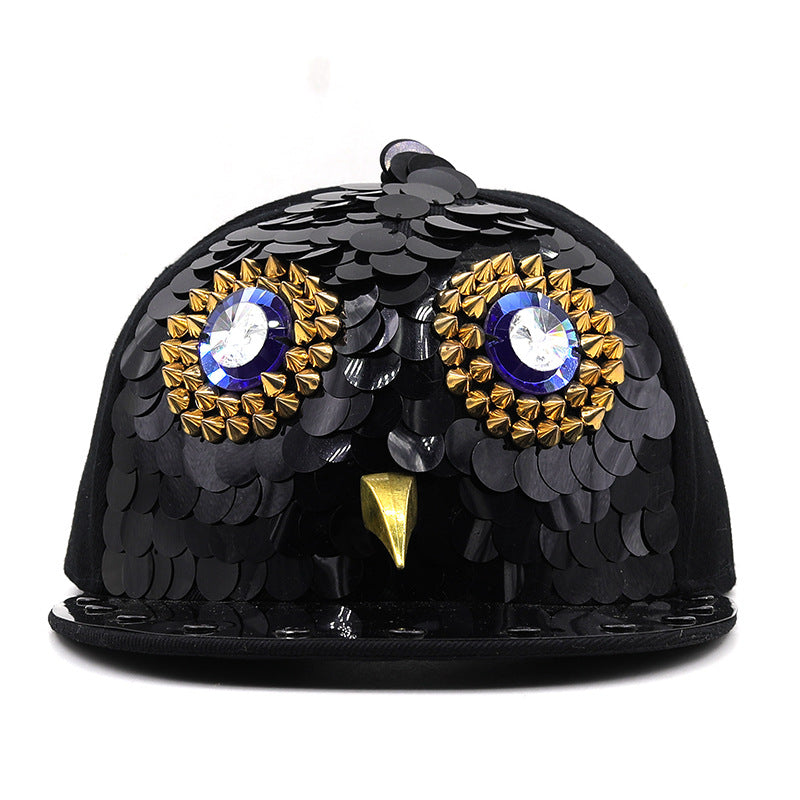 Owl Skull Rhinestone Sequin Cap C0579 – view 2