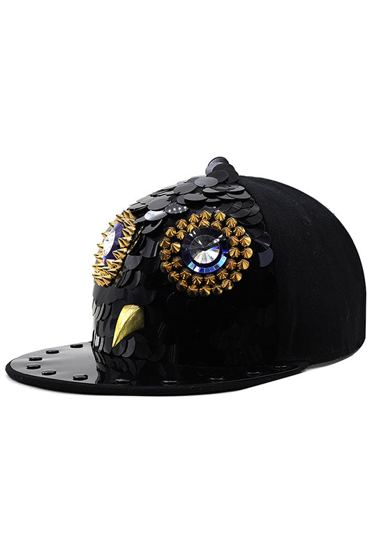Owl Skull Rhinestone Sequin Cap C0579 – view 3