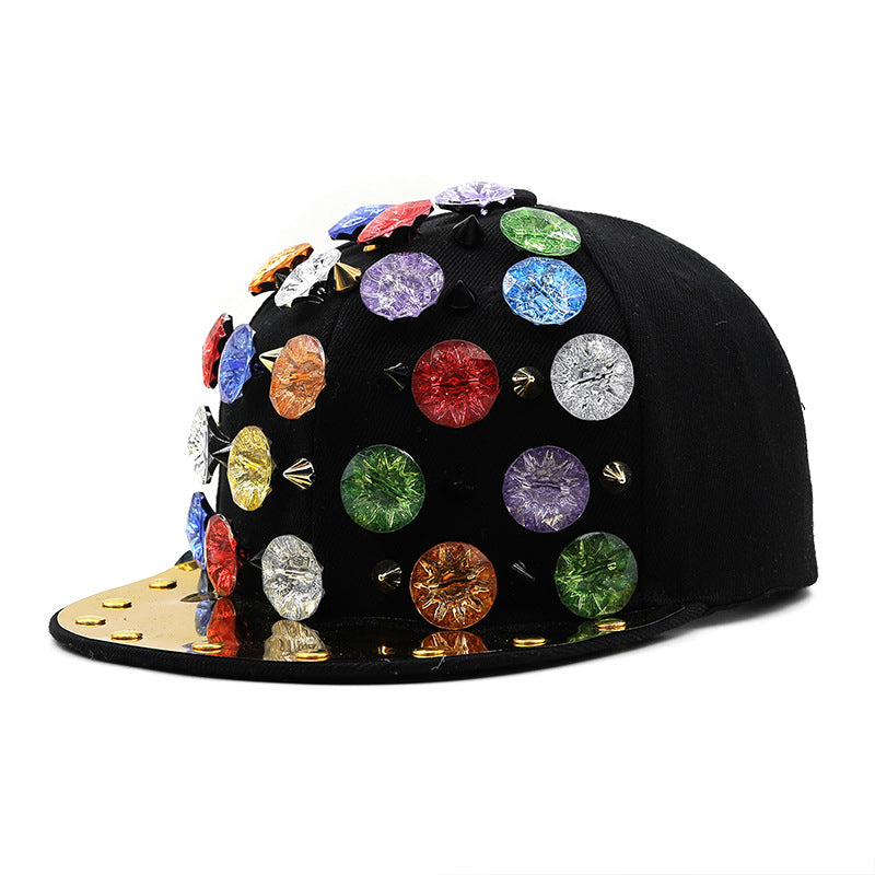 Punk Multicolor Glass Drill Rivet Cap C0582
