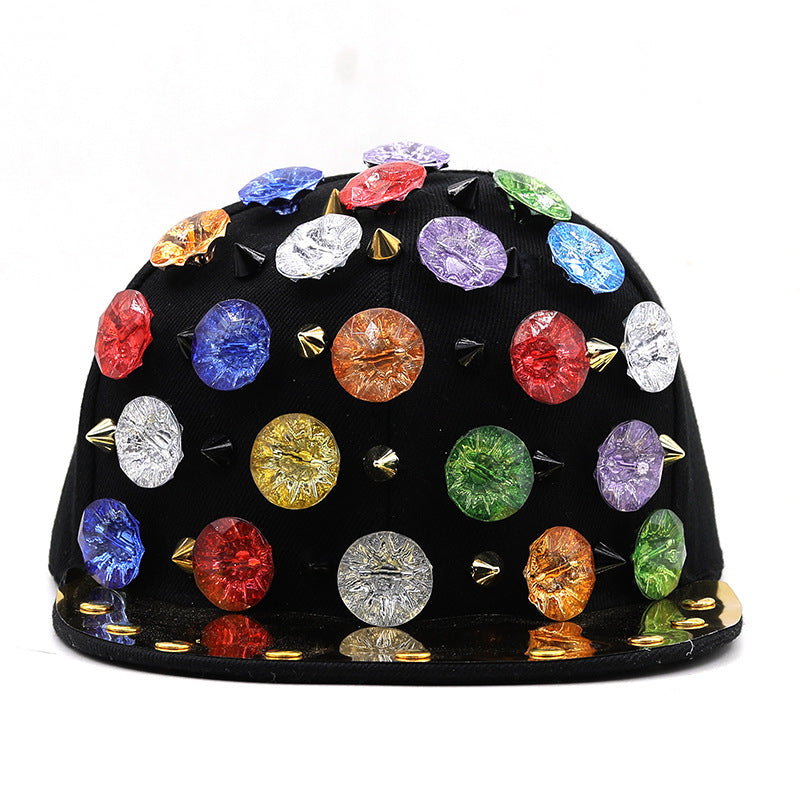 Punk Multicolor Glass Drill Rivet Cap C0582 – view 2