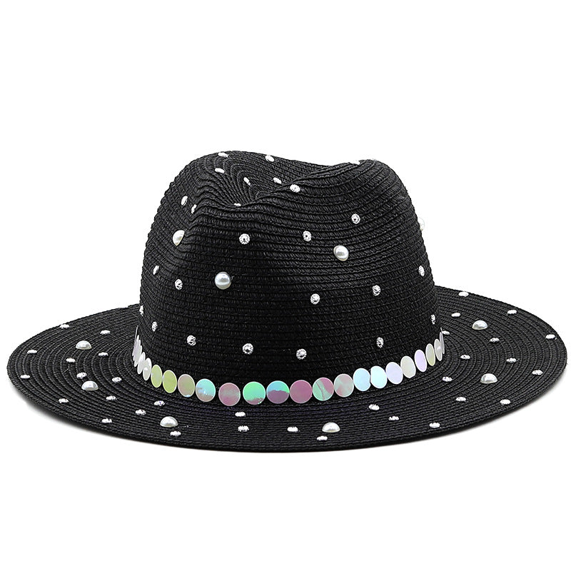 Pearl Rhinestone Straw Hat C0608