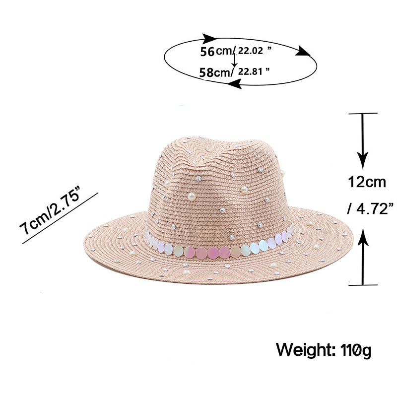 Pearl Rhinestone Straw Hat C0608
