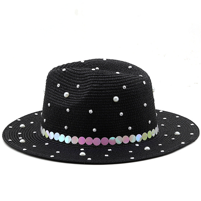 Pearl Rhinestone Straw Hat C0608