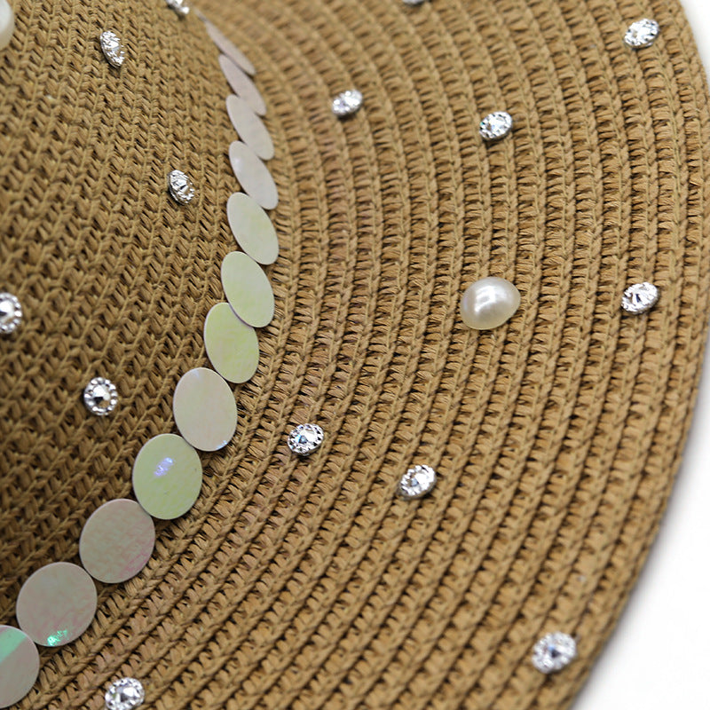 Pearl Rhinestone Straw Hat C0608